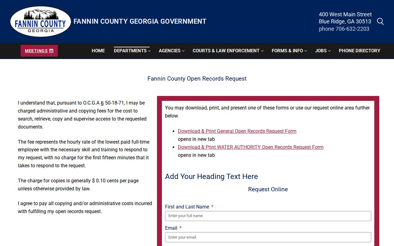 Fannin County warrant search Open Records form